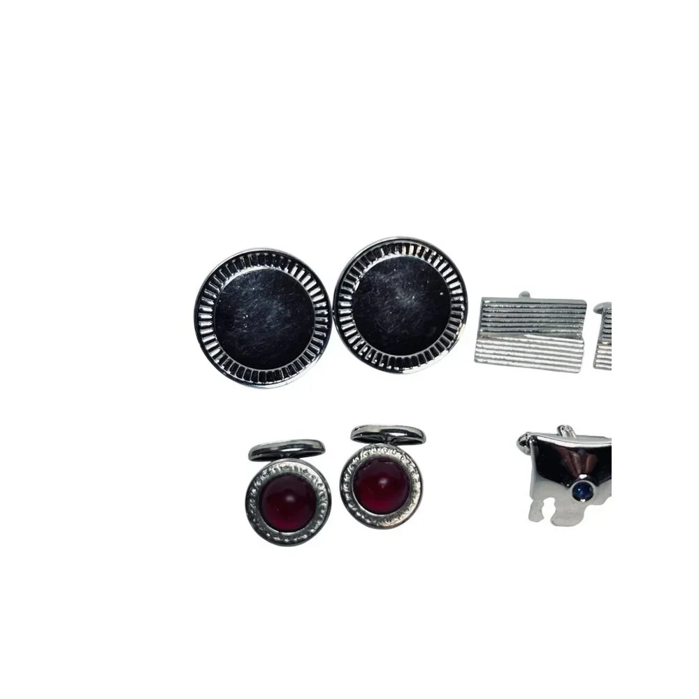 Lot Of 6 Silver Tone Cufflinks With Classic & Modern Designs (6141)